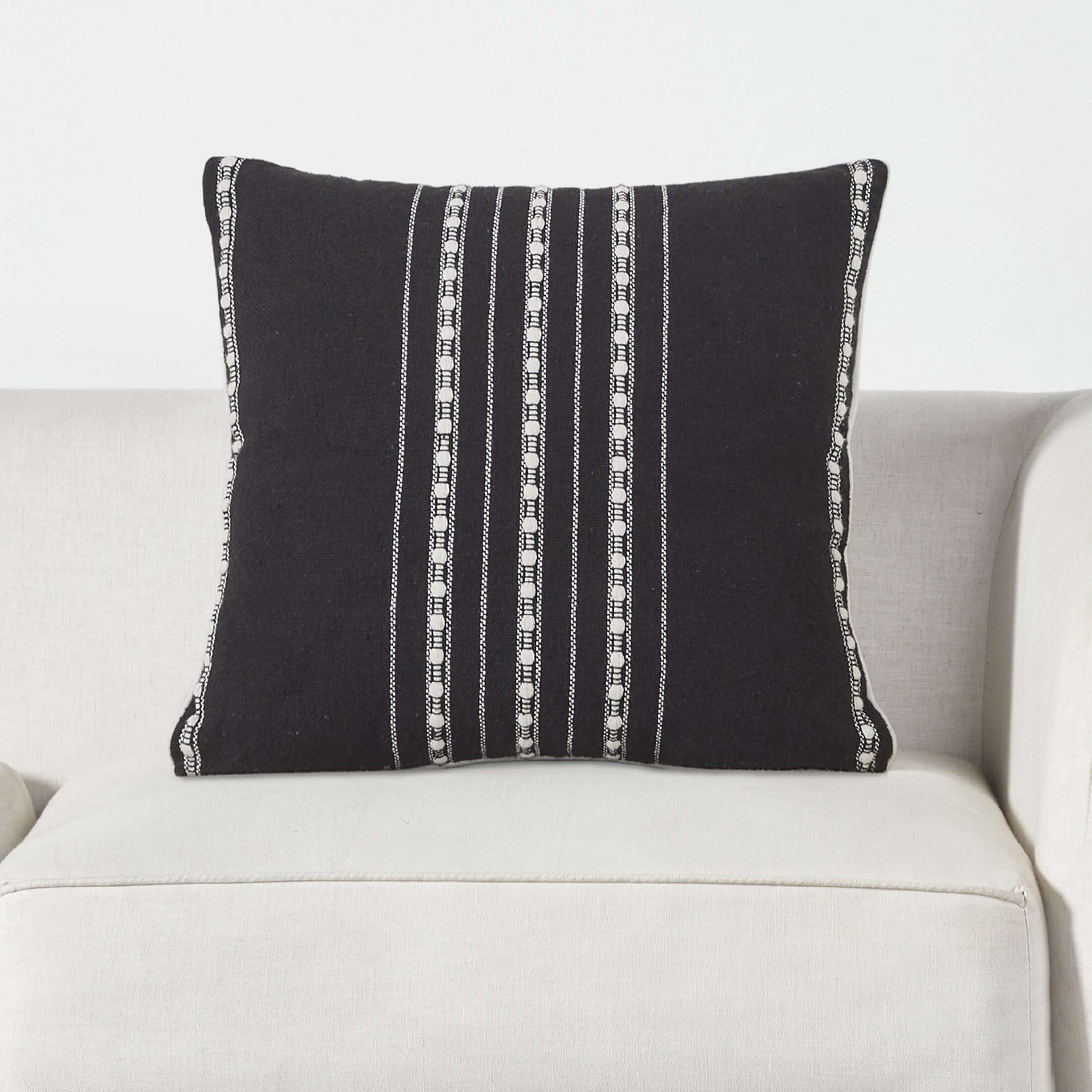  18" X 18" Black Stripe Cord Cotton Rich Decorative Pillow Villa Pillows