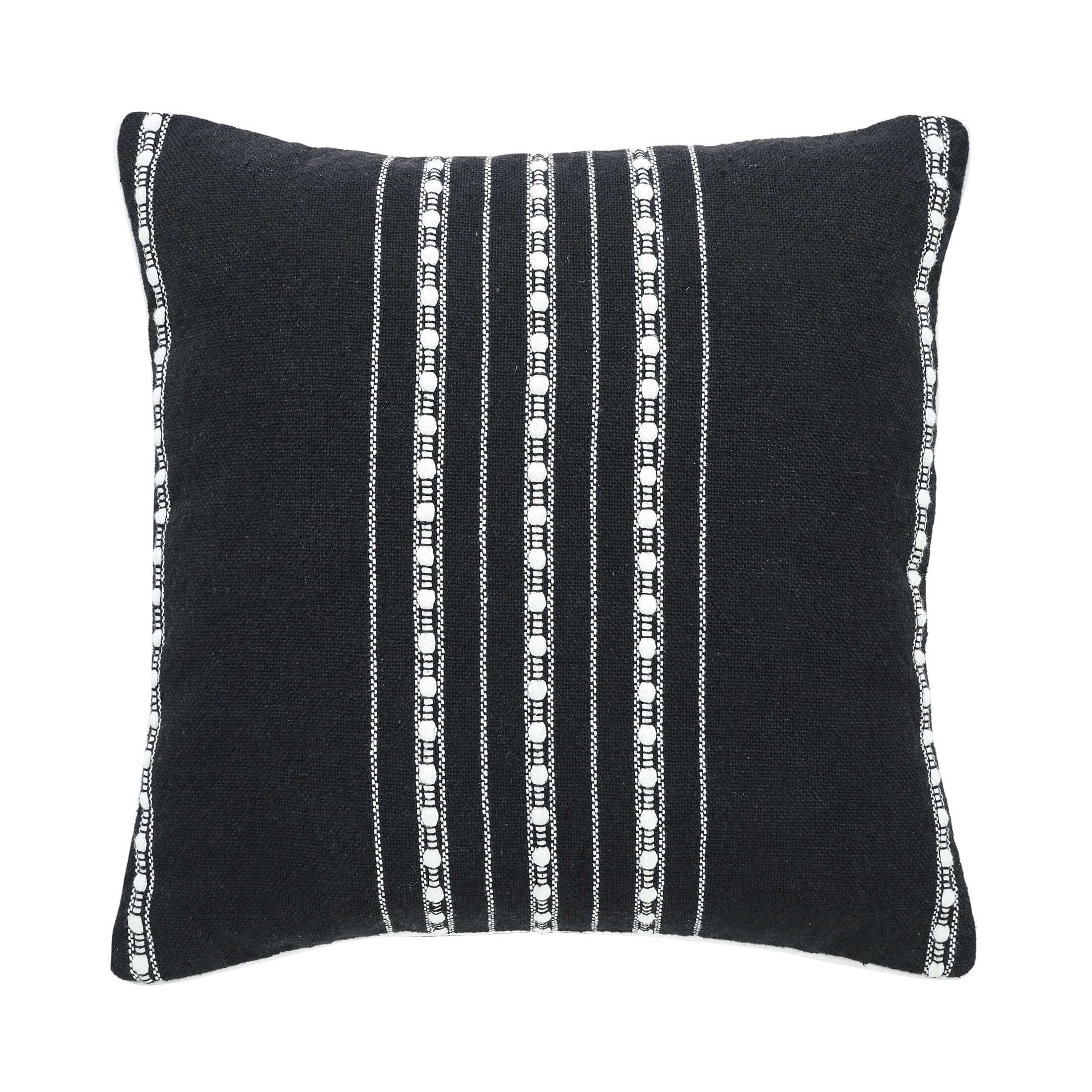  18" X 18" Black Stripe Cord Cotton Rich Decorative Pillow Villa Pillows