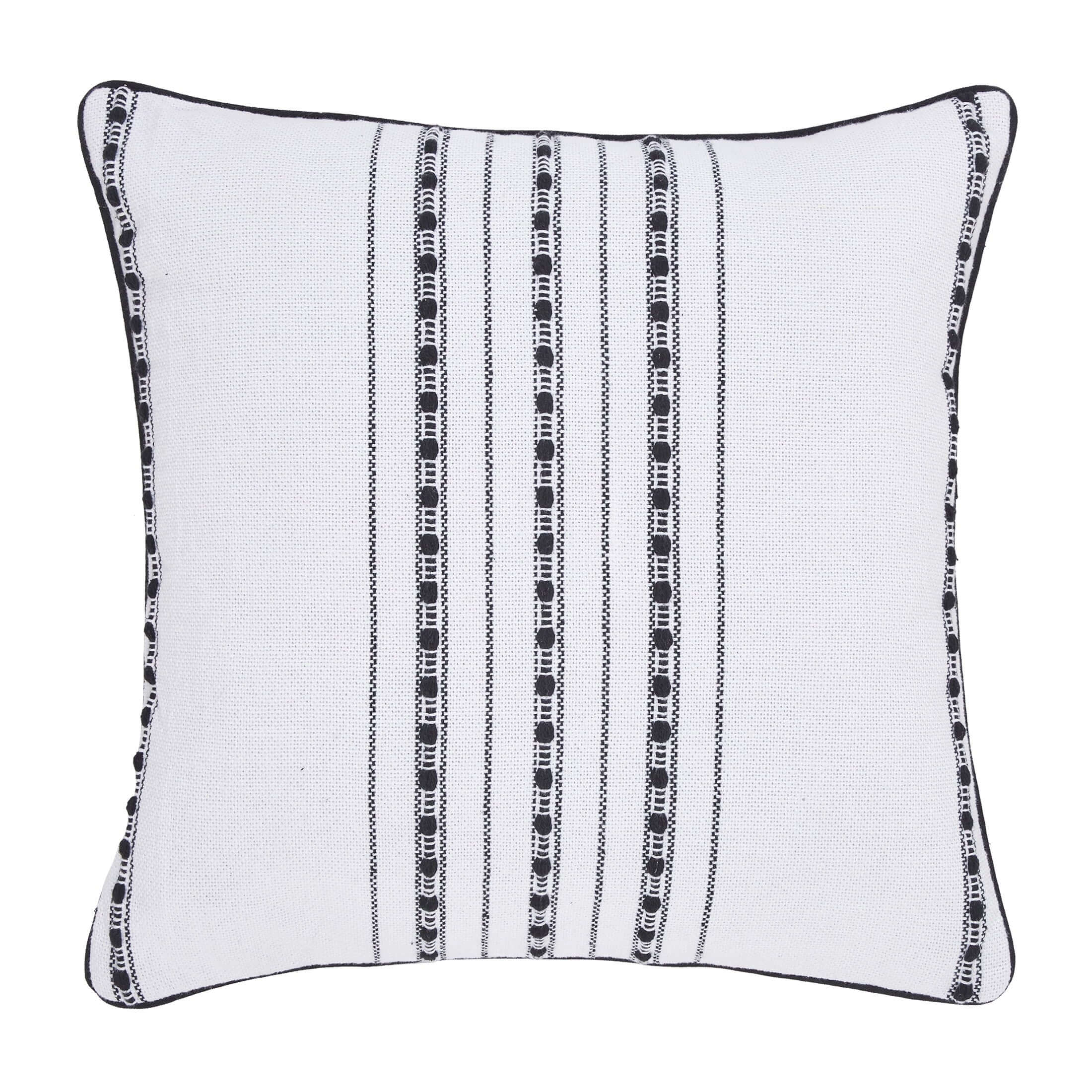  18" X 18" White Stripe Cord Cotton Rich Decorative Pillow Villa Pillows