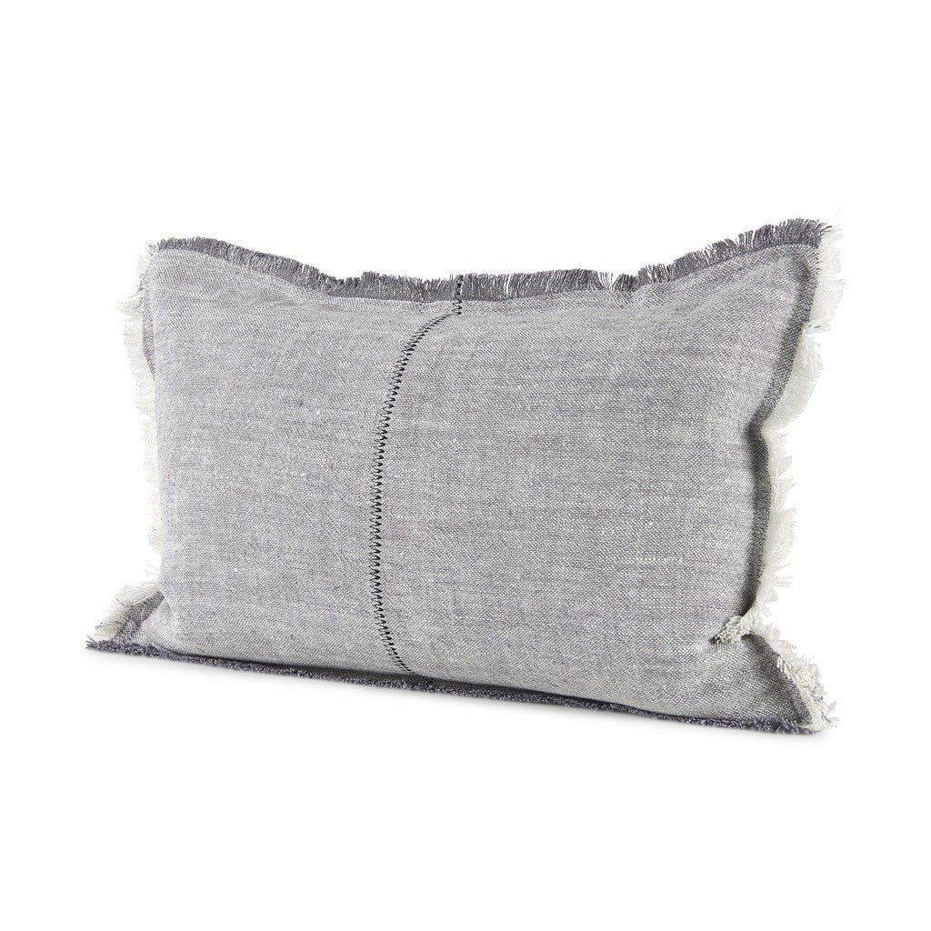 Light Gray Fringed Lumbar Throw Pillow Cover-0