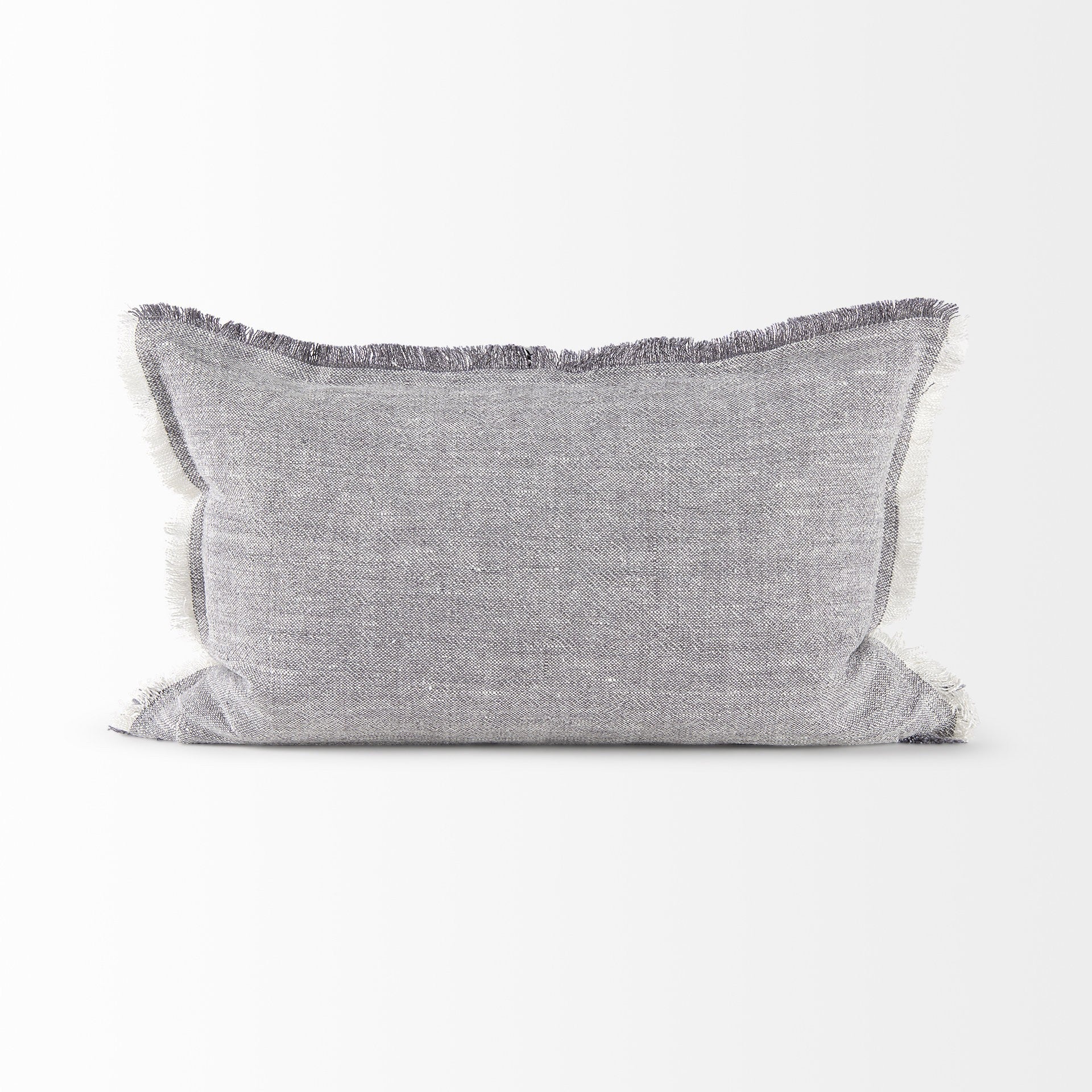 Light Gray Fringed Lumbar Throw Pillow Cover-3