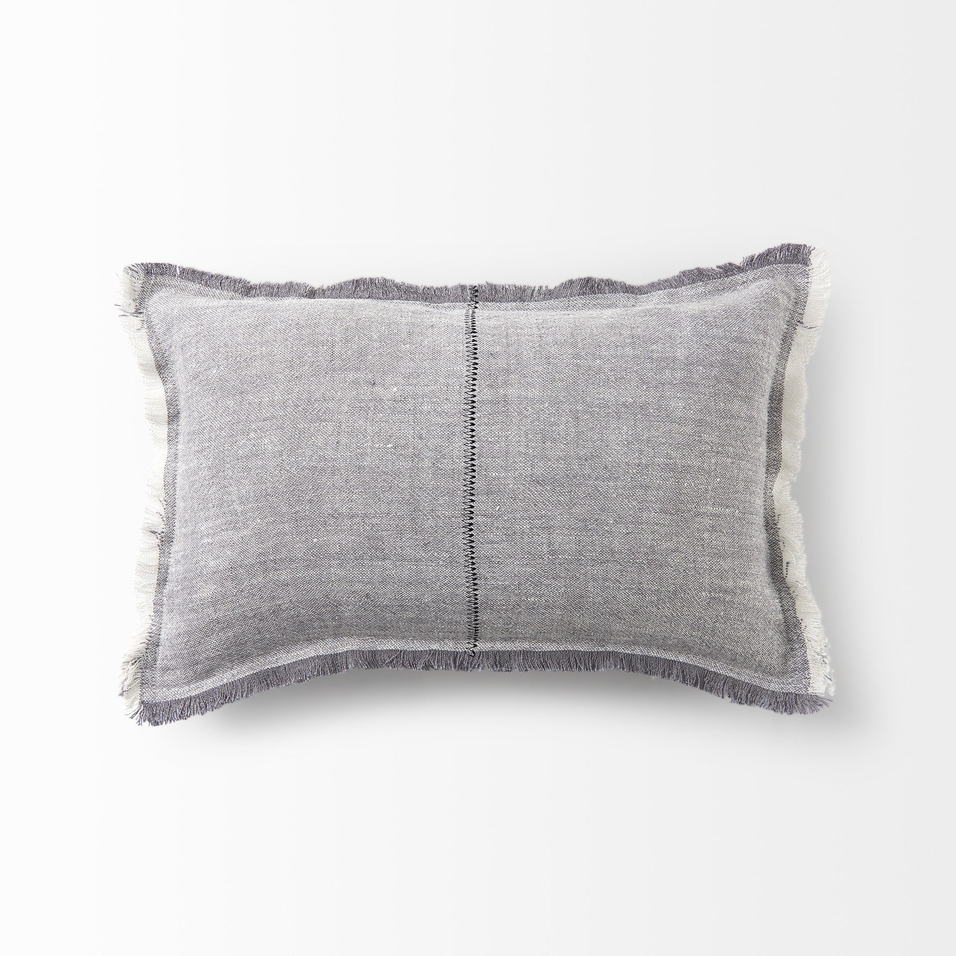 Light Gray Fringed Lumbar Throw Pillow Cover-4