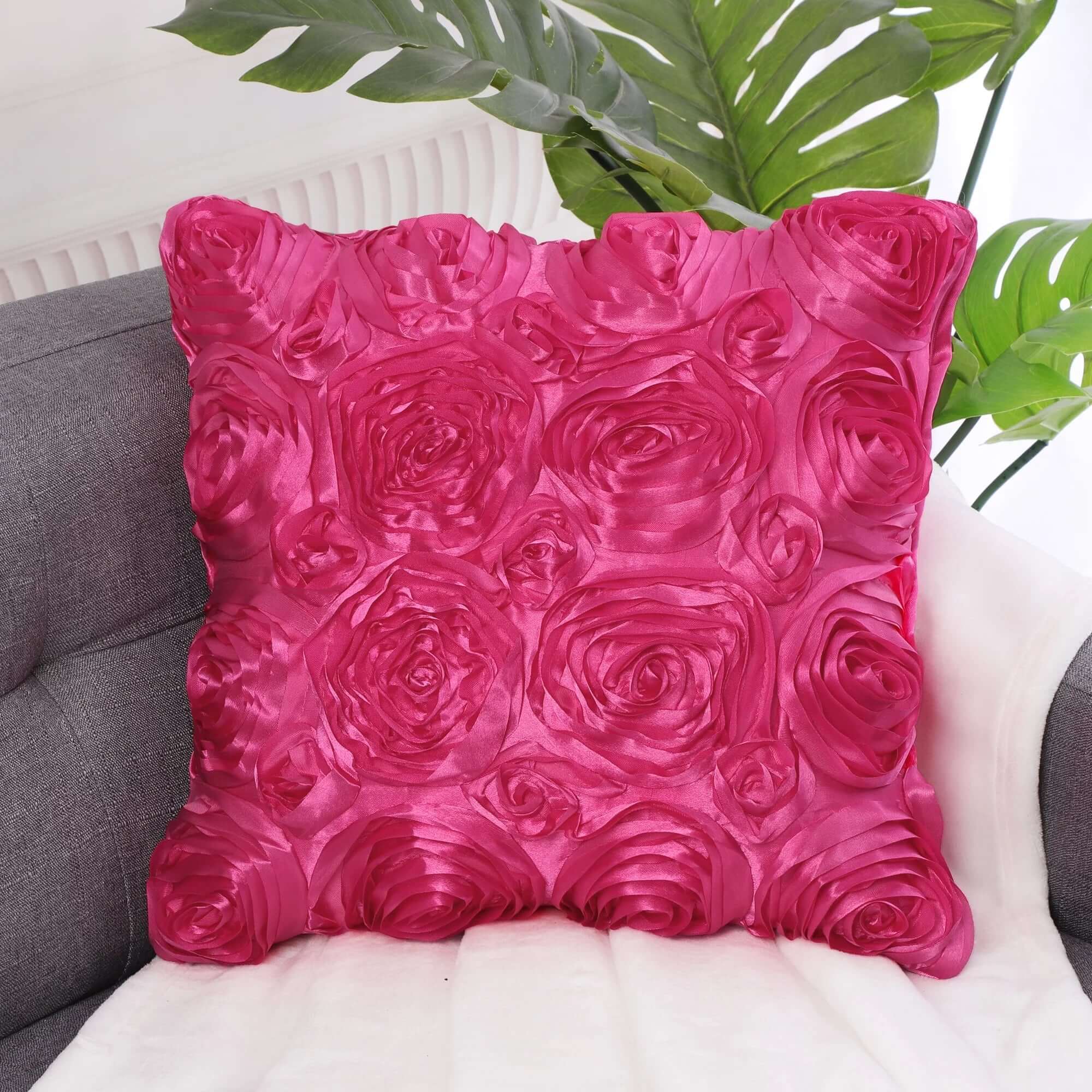  3D Flower Decorative Throw Pillow Cover 16" X 16" Fuchsia Villa Pillows