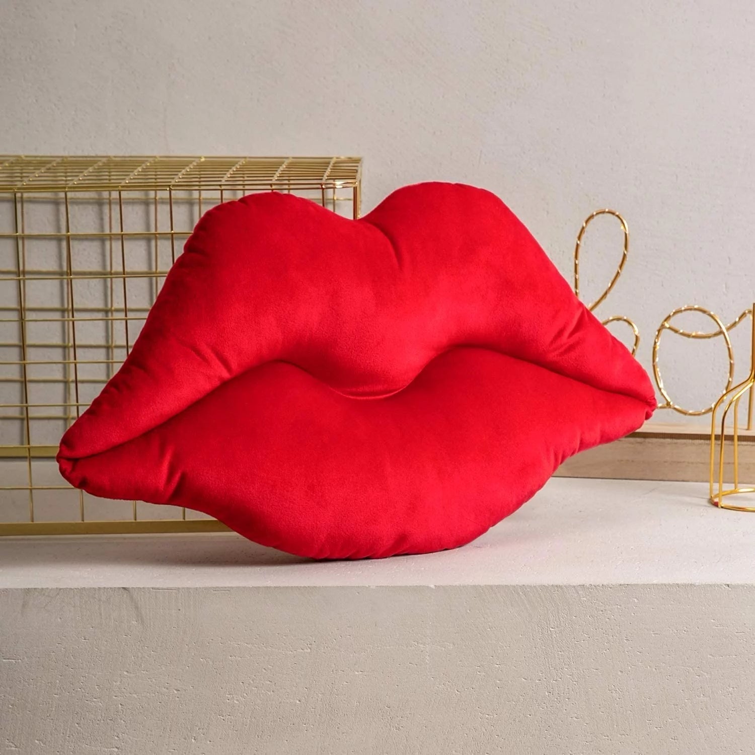 3D Lips Soft Velvet Valentine'S Day Decor Throw Pillows for Couch Bed Living Room, Insert Included, New Red, 20 X 11 Inches