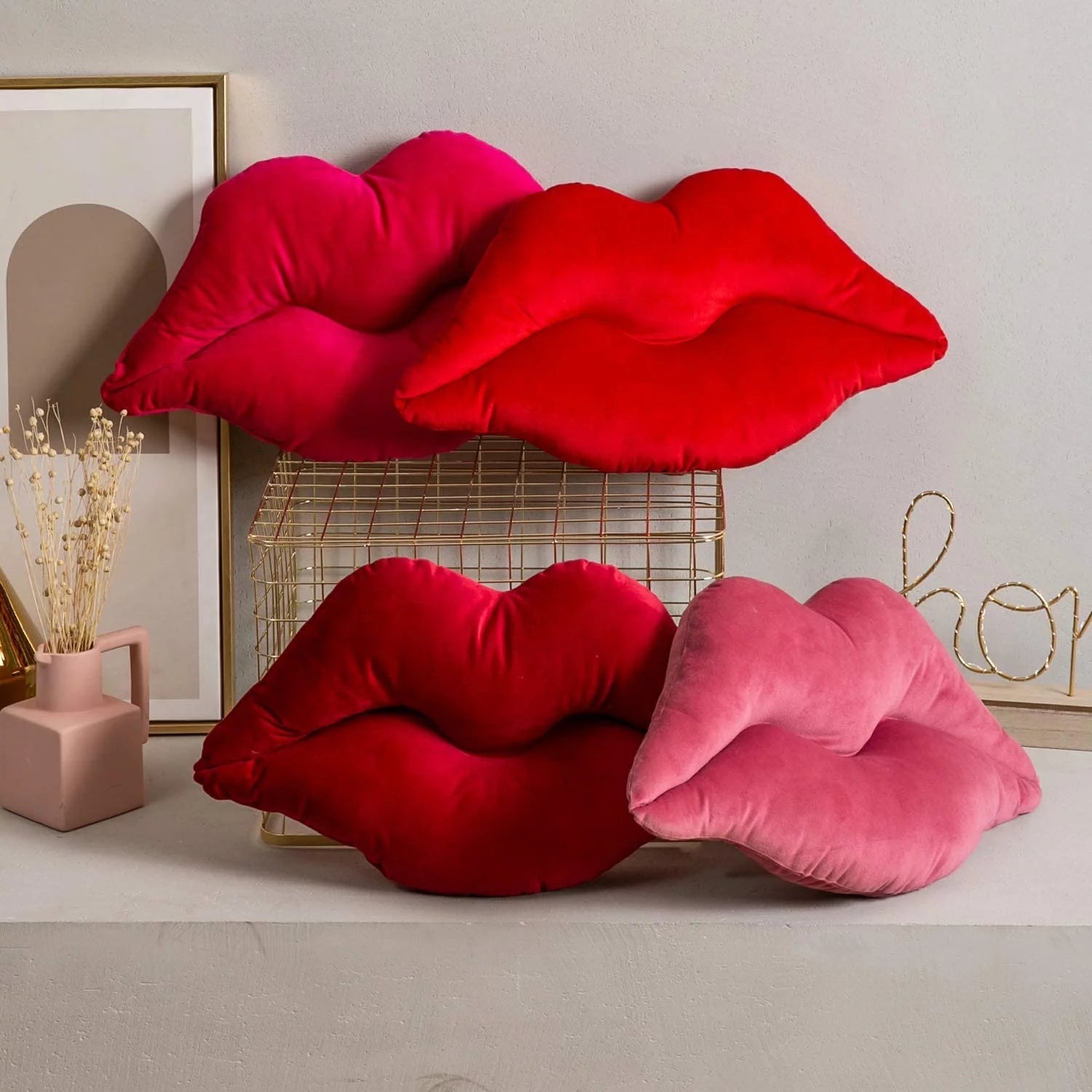 3D Lips Soft Velvet Valentine'S Day Decor Throw Pillows for Couch Bed Living Room, Insert Included, New Red, 20 X 11 Inches