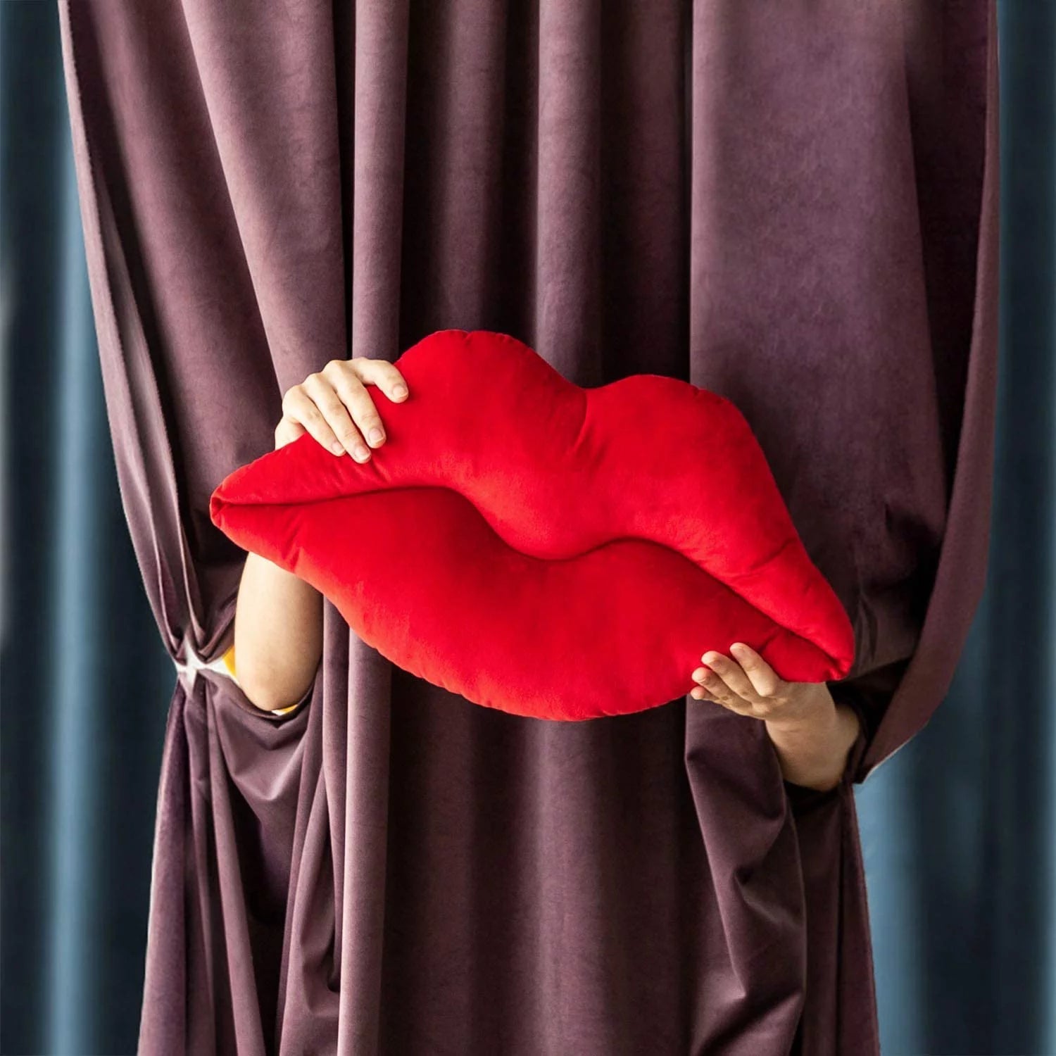 3D Lips Soft Velvet Valentine'S Day Decor Throw Pillows for Couch Bed Living Room, Insert Included, New Red, 20 X 11 Inches