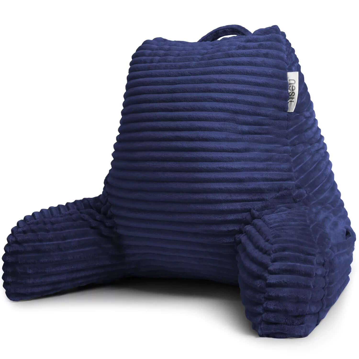 Backrest Reading Pillow, Back Support Pillow with Arms, Shredded Memory Foam Bed Rest Pillow, Navy Blue