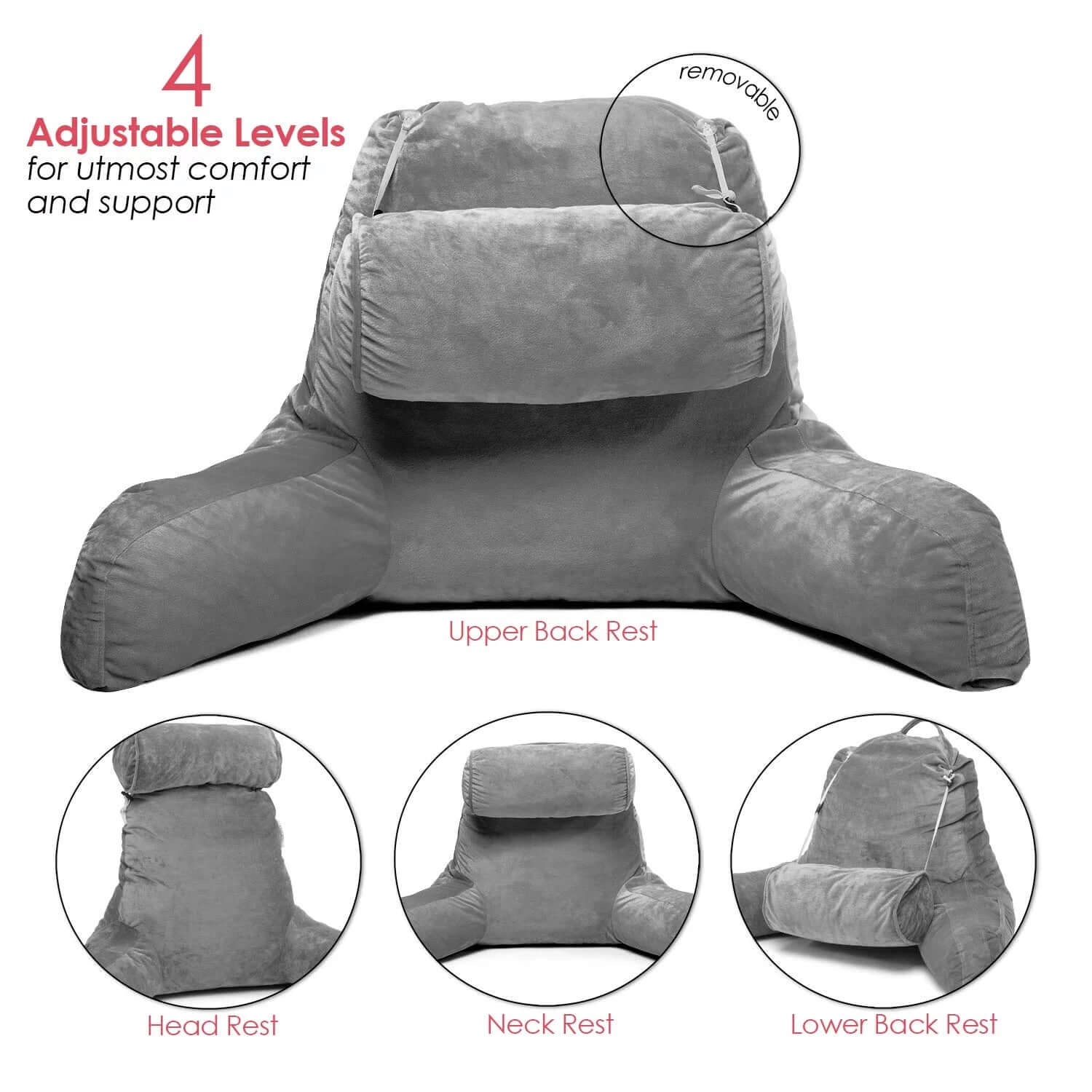 Bed Rest Reading Pillow with Arms and Pockets