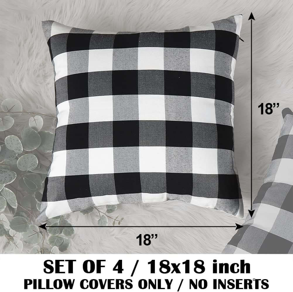  Black and White Buffalo Plaid Outdoor Throw Pillow Covers 18X18 Set of 4 Buffalo Check Farmhouse Decor for Couch Room and Front Porch Villa Pillows