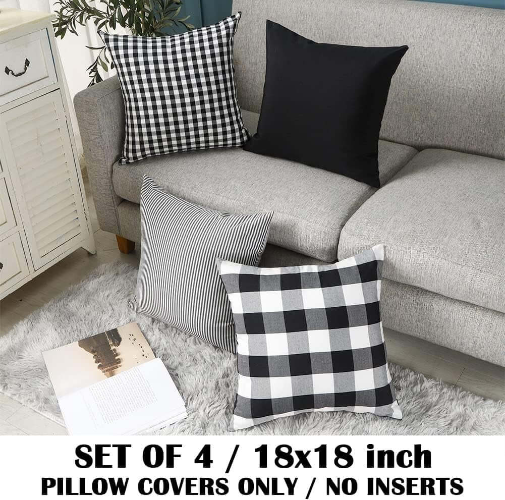  Black and White Buffalo Plaid Outdoor Throw Pillow Covers 18X18 Set of 4 Buffalo Check Farmhouse Decor for Couch Room and Front Porch Villa Pillows