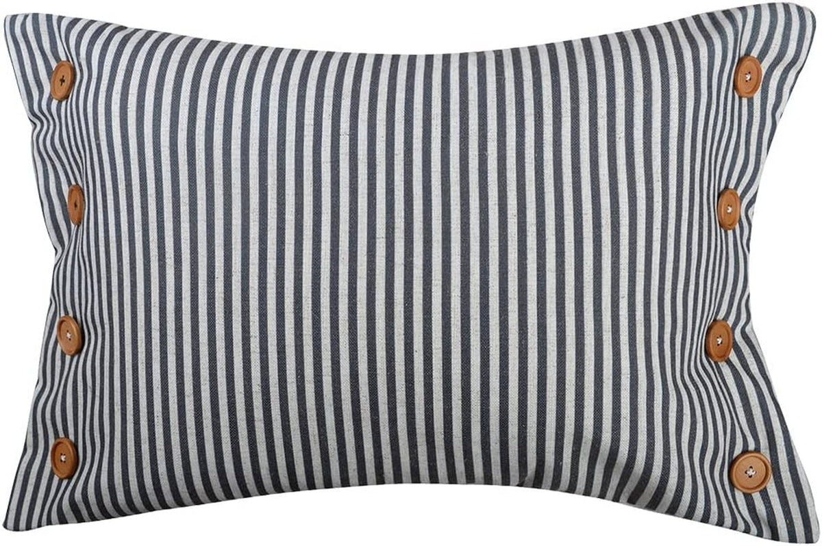  Buttons Decorative Throw Pillow Cover Stripes Pillow Case Farmhouse Cushion Cover for Sofa Couch Bed 16 X 20 Inches Grey Villa Pillows