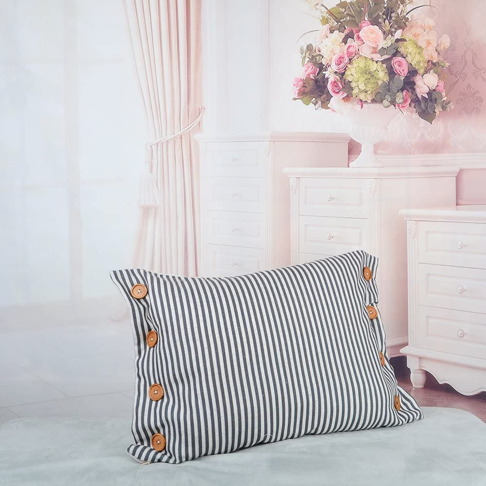  Buttons Decorative Throw Pillow Cover Stripes Pillow Case Farmhouse Cushion Cover for Sofa Couch Bed 16 X 20 Inches Grey Villa Pillows