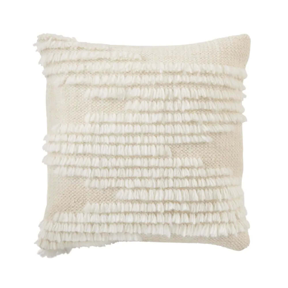  Cream Fringe Textured 18 In. X 18 In. Square Decorative Throw Pillow Villa Pillows