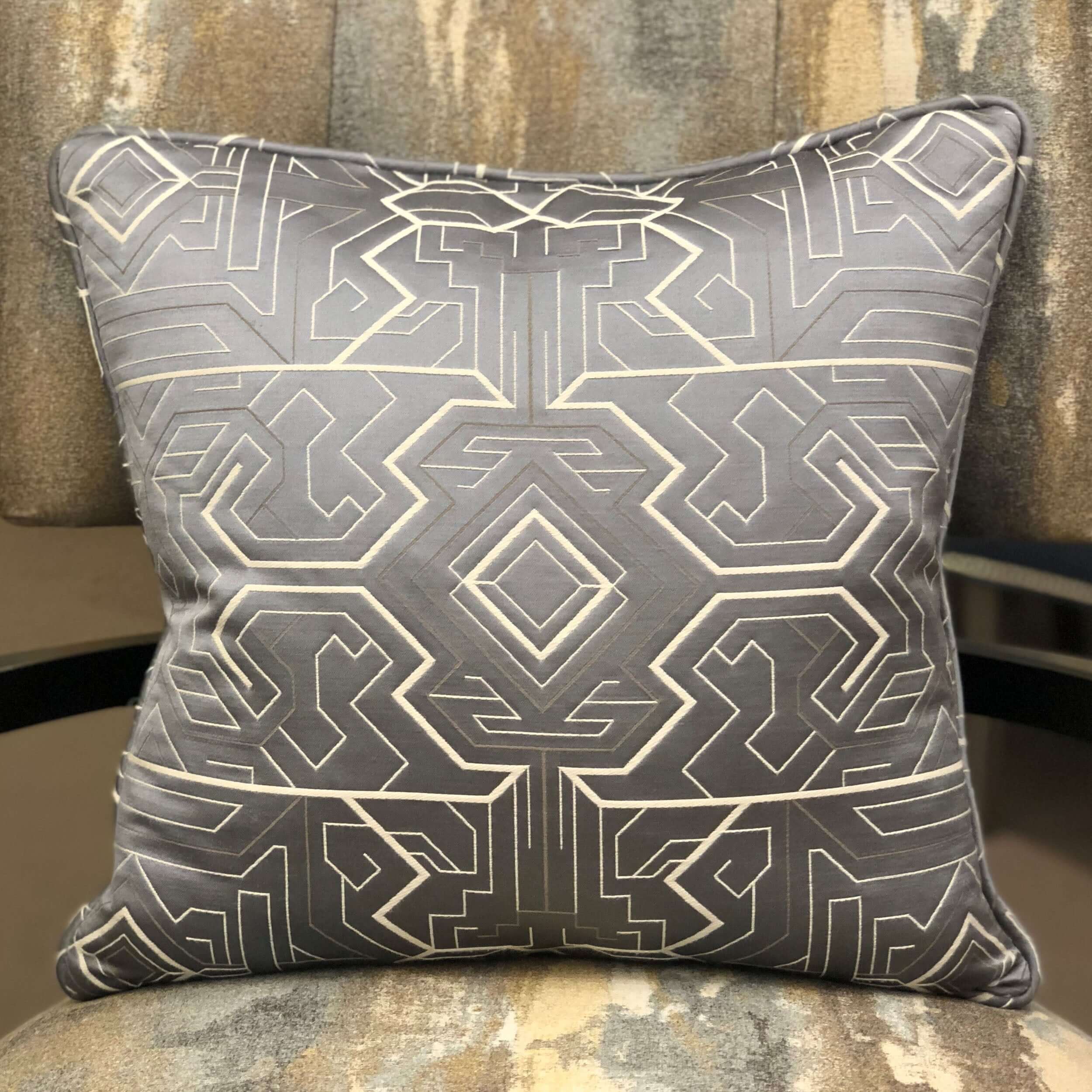  Daria Moss Silver Geometric Luxury Throw Pillow Villa Pillows