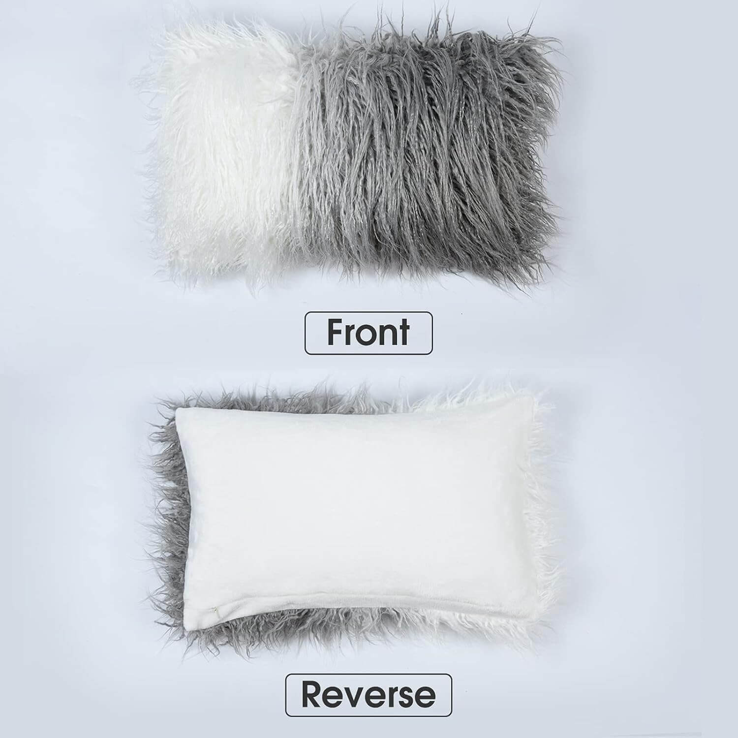  Faux Fur Lumbar Pillowcase, 1-Packed, Decorative Fluffy Throw Pillow Cover 12 X 20 Inches, Luxury Rectangular Cushion Cover for Bed Couch Sofa Living Room, Ombre Grey Villa Pillows