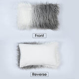  Faux Fur Lumbar Pillowcase, 1-Packed, Decorative Fluffy Throw Pillow Cover 12 X 20 Inches, Luxury Rectangular Cushion Cover for Bed Couch Sofa Living Room, Ombre Grey Villa Pillows