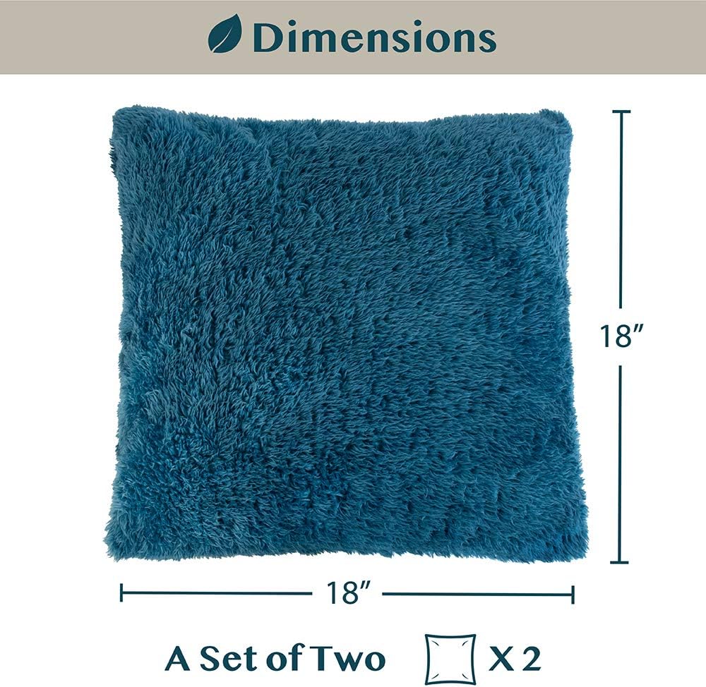  Fluffy Teal Blue Throw Pillow Covers, Decorative Accent Pillow Cases for Bed Sofa Couch, Soft Faux Fur Cushion Cover, Square Sherpa Pillowcases, Home Room Decor, Teal, 18X18 Set of 2 Villa Pillows