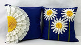  Handmade 3D Half Sunflower Cotton Canvas Decorative Throw Pillow 18" W X 18" L - Navy Blue Floral Cushion for Couch, Bedroom and Living Room Décor Villa Pillows