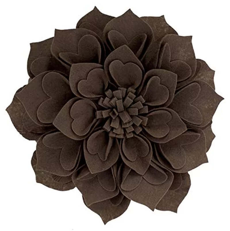  Handmade 3D Heart-Shaped Petals Flower Decorative Throw Pillow Cover 13 Inch round - Chocolate Floral Pillow Case for Couch, Home Décor, Bedroom Décor and Holiday, Housewarming Gift Villa Pillows