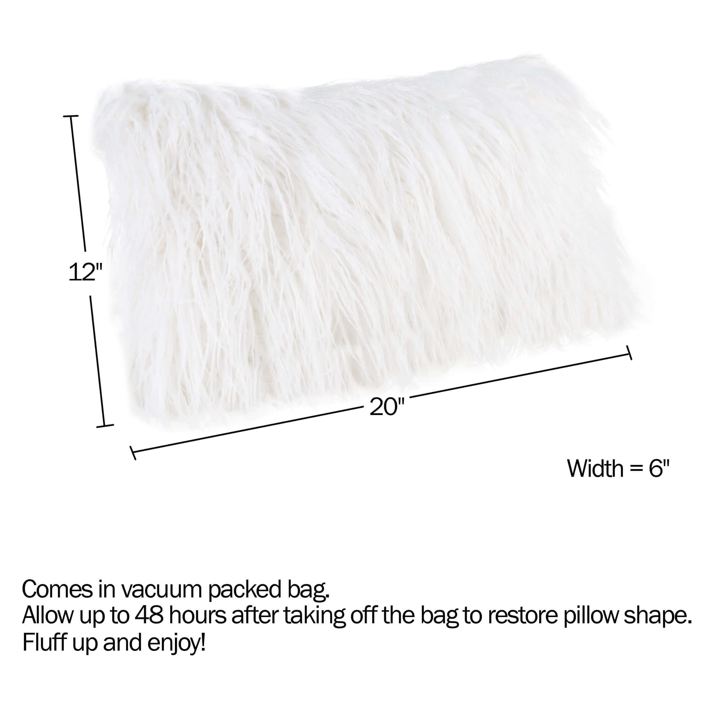 Mongolian Faux Fur Lumbar Pillow Cover & Insert- White, Adult, 1-Piece