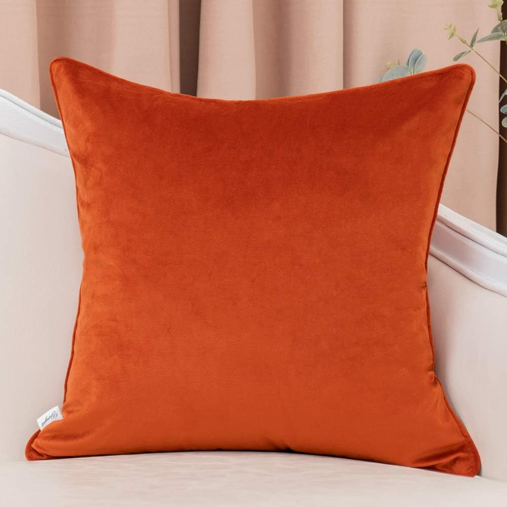 Orange Square Throw Pillow Cover Wavy Velvet Cushion Cover Modern Zippered Pillowcase for Sofa Couch Bedroom Living Room Chair, 18 X 18 Inch