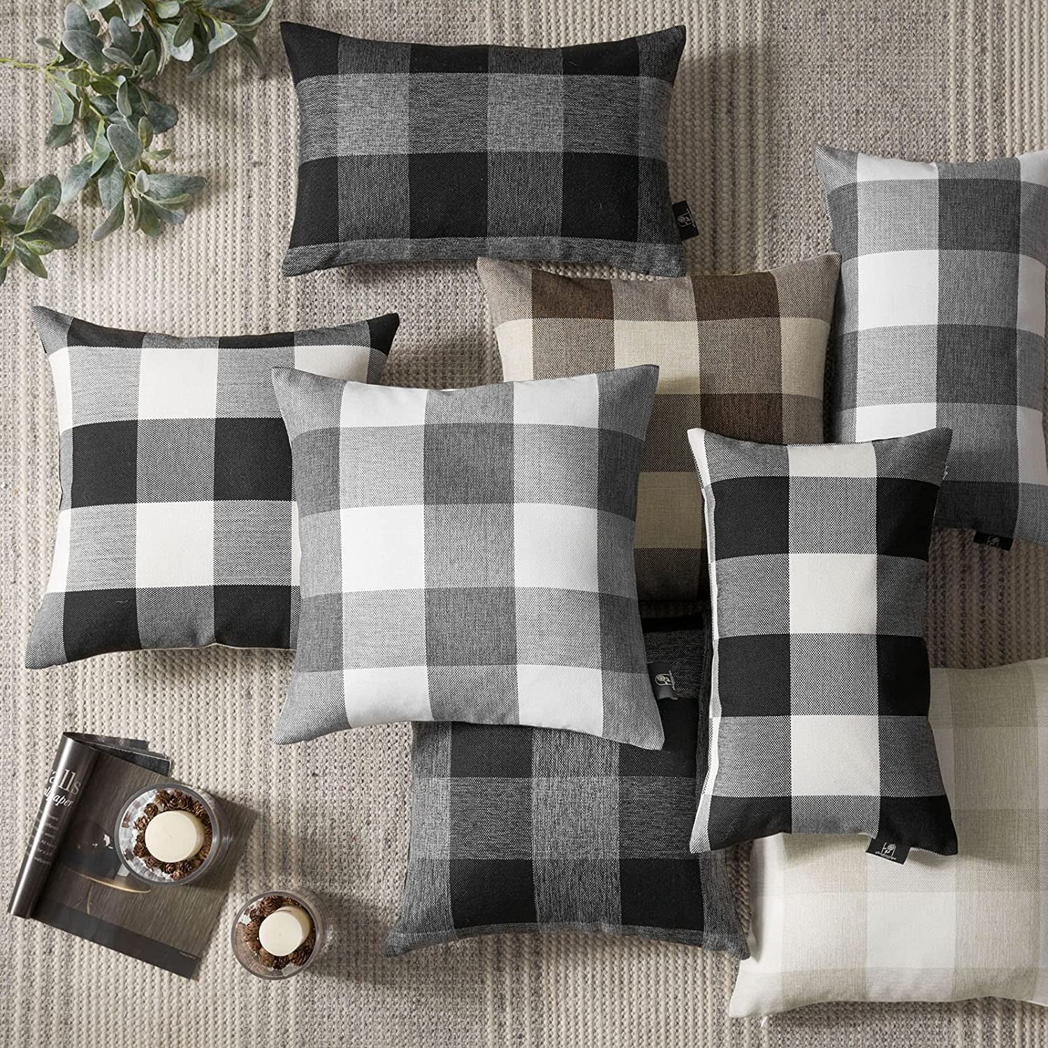 Pack of 2 Buffalo Check Plaid Throw Decorative Pillow Cover, 20 X 20 Inches