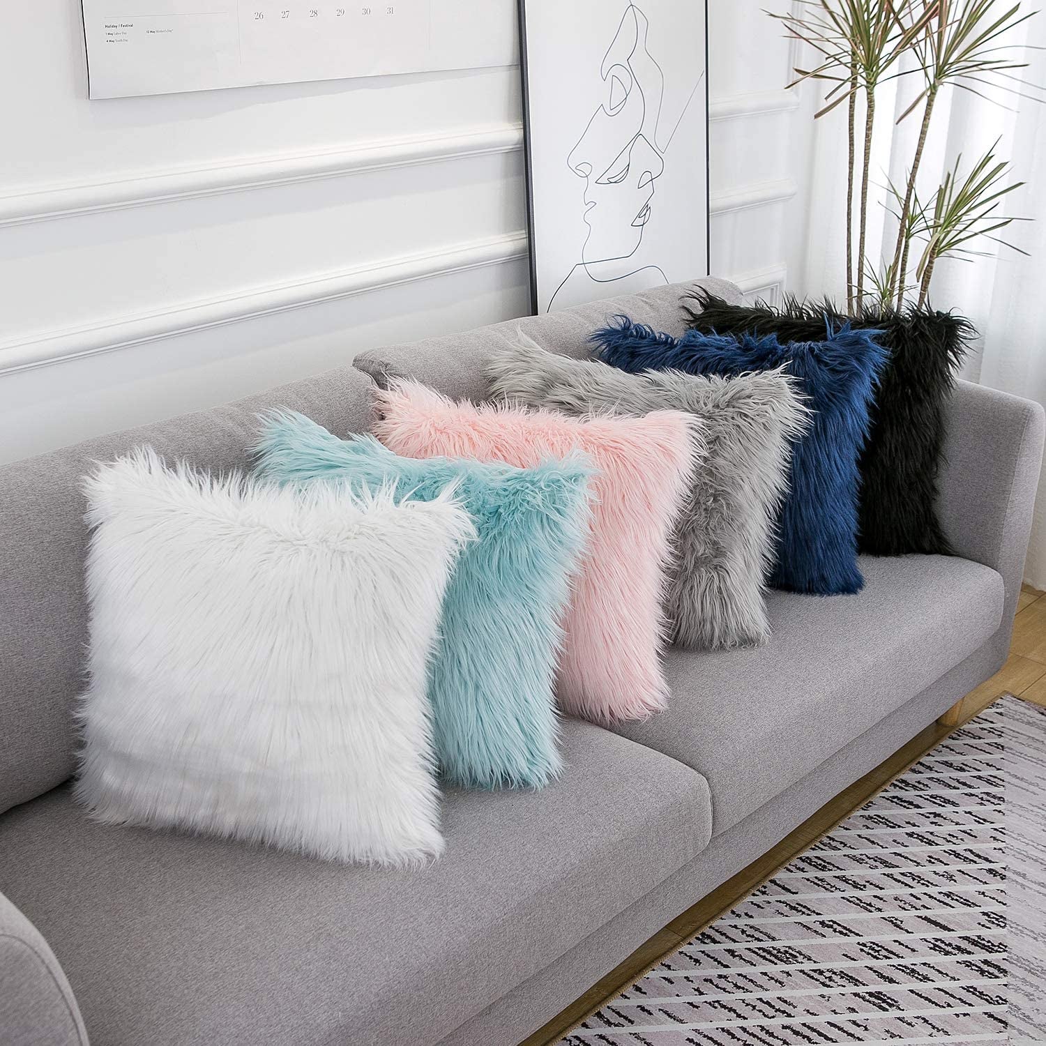 Set of 2 Pink Fluffy Faux Fur Decorative Throw Pillow Covers 18X18 Inch