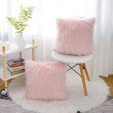 Set of 2 Pink Fluffy Faux Fur Decorative Throw Pillow Covers 18X18 Inch