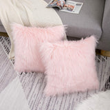 Set of 2 Pink Fluffy Faux Fur Decorative Throw Pillow Covers 18X18 Inch