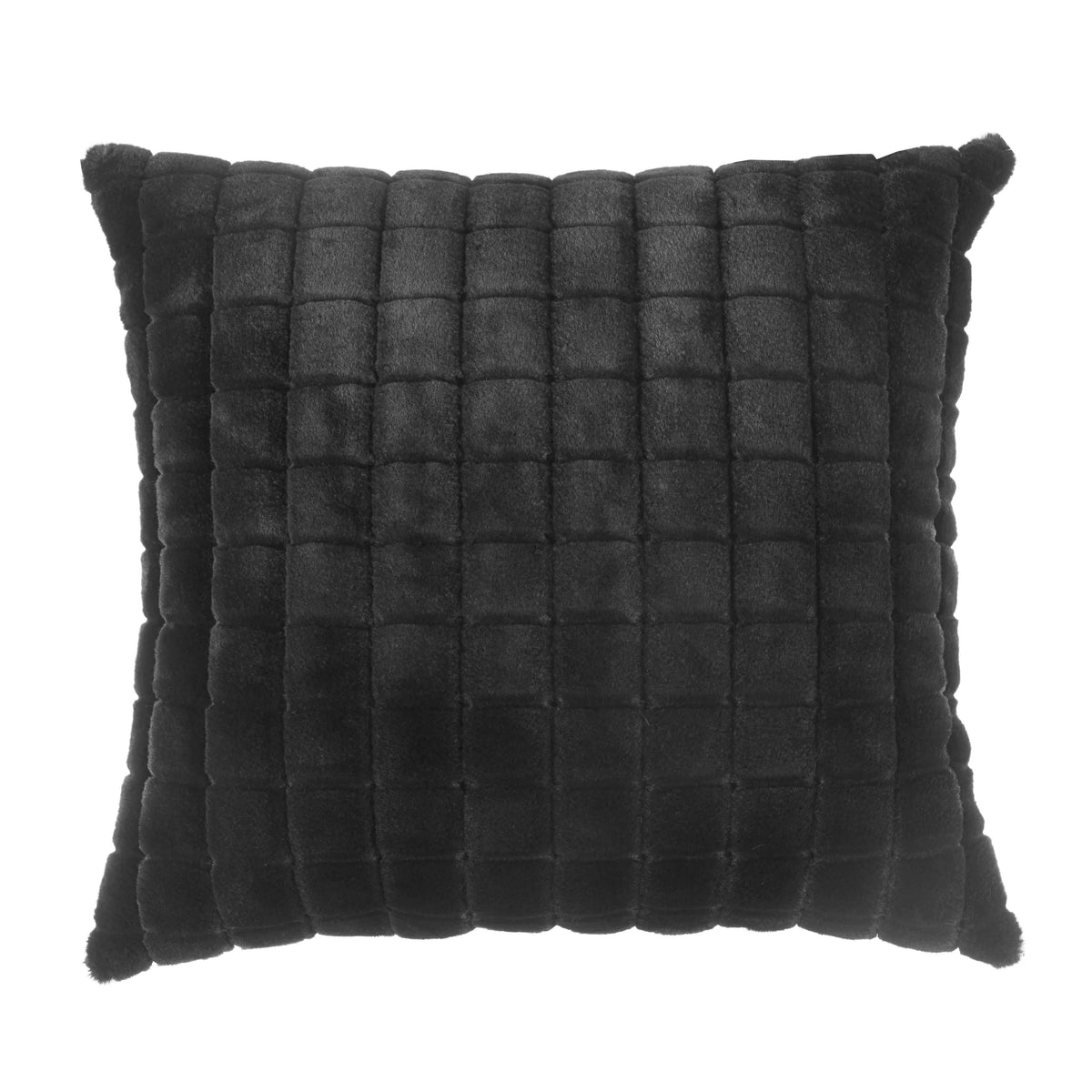  Square Tile Faux Fur Black Pillow, 20 in X 20 In, Polyester Fill Villa Pillows