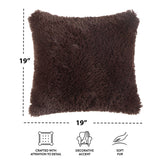 Super Lux Shag Faux Fur Brown Pillow, 19 in X 19 In, Square