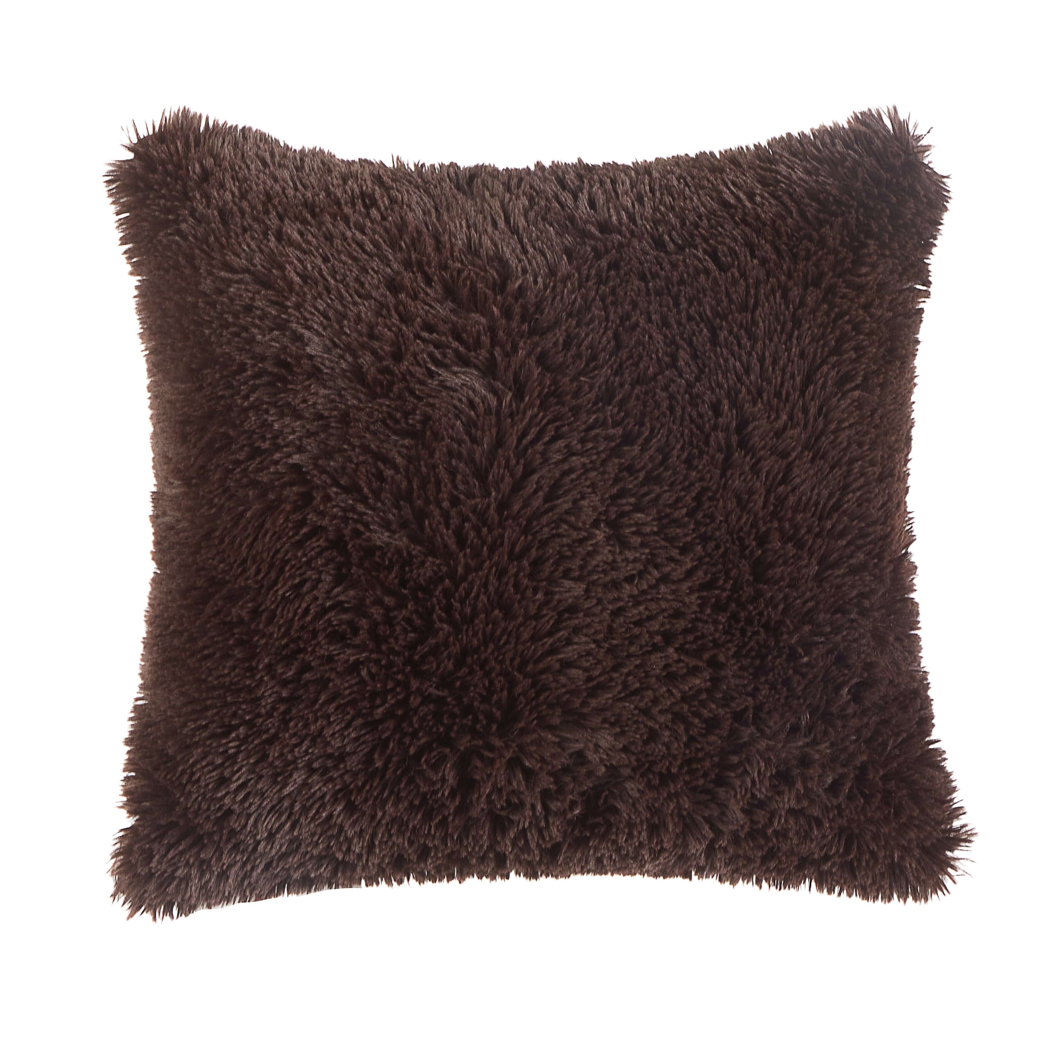 Super Lux Shag Faux Fur Brown Pillow, 19 in X 19 In, Square