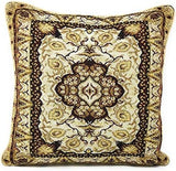  Dada Bedding Tapestry Ornate Throw Pillow Cover - Set of 2 Elegant Royal Persian Style Rug Floral Golden Opulence - Gold Brown Beige Woven Damask Decorative Design Cushion Cases - 16" X 16" (18119) Villa Pillows