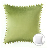  Velvet Series Pom Pom Square Decorative Throw Pillow, 18" X 18", Green, 1 Pack Villa Pillows