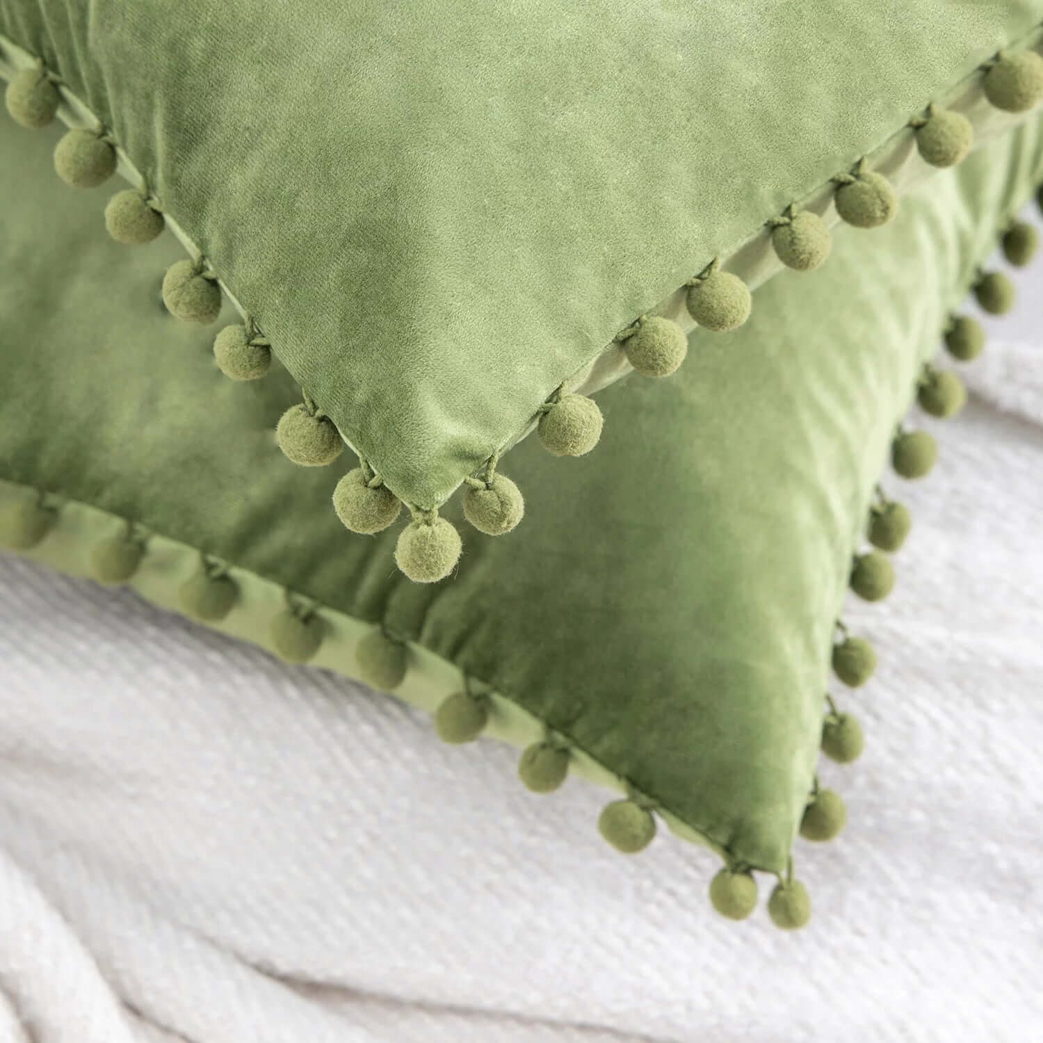  Velvet Series Pom Pom Square Decorative Throw Pillow, 18" X 18", Green, 1 Pack Villa Pillows