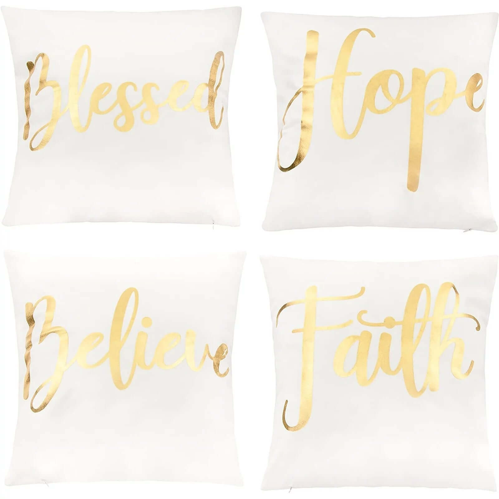  White Throw Pillow Covers, Blessed, Hope, Believe, and Faith (18 X 18 In, 4 Pack) Villa Pillows