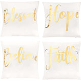  White Throw Pillow Covers, Blessed, Hope, Believe, and Faith (18 X 18 In, 4 Pack) Villa Pillows